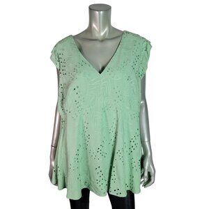 Torrid Eyelet‎ Ruffle Sleeve Babydoll Top Plus Size 2X Pullover 100% Rayon Green